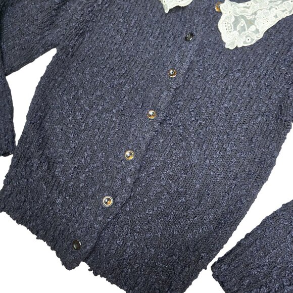 Vintage Crystal Sportswear Ltd Black Cardigan With Lace Collar Size S - Picture 5 of 6